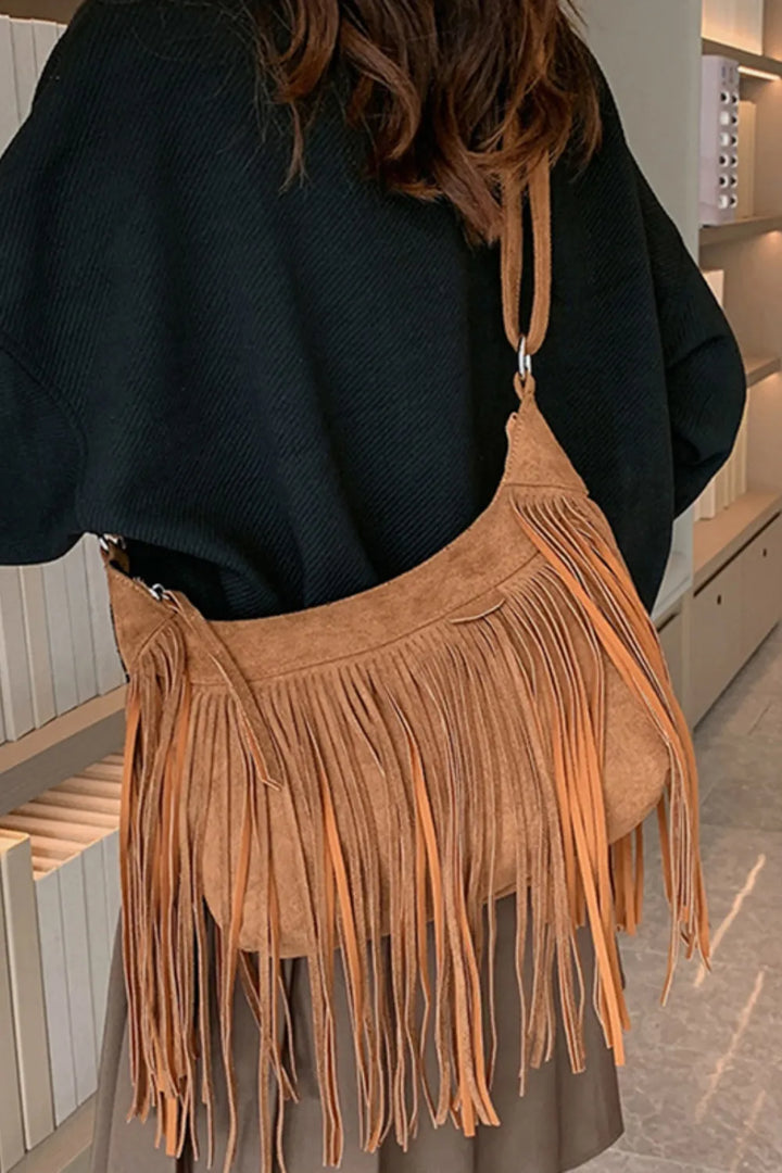 Suede Tassel Fringe Shoulder Bag for Women Summer Festival Style