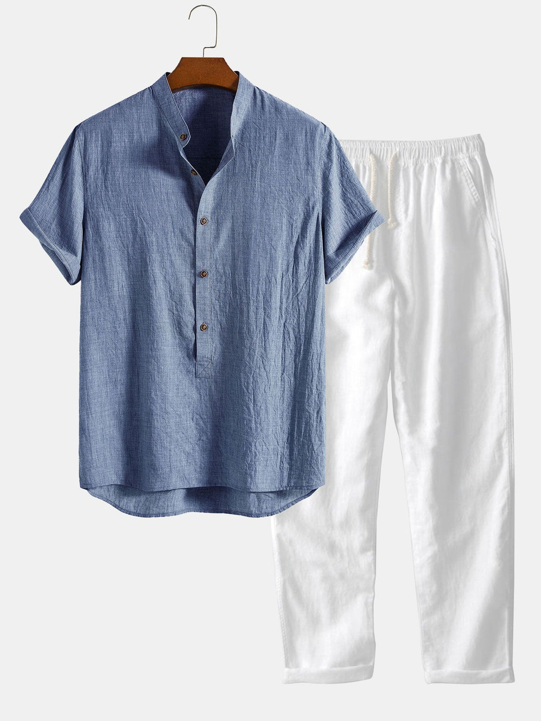 Men's Relaxed Fit Short Sleeve Shirt and Drawstring Trousers Set