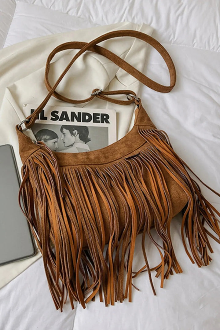 Suede Tassel Fringe Shoulder Bag for Women Summer Festival Style