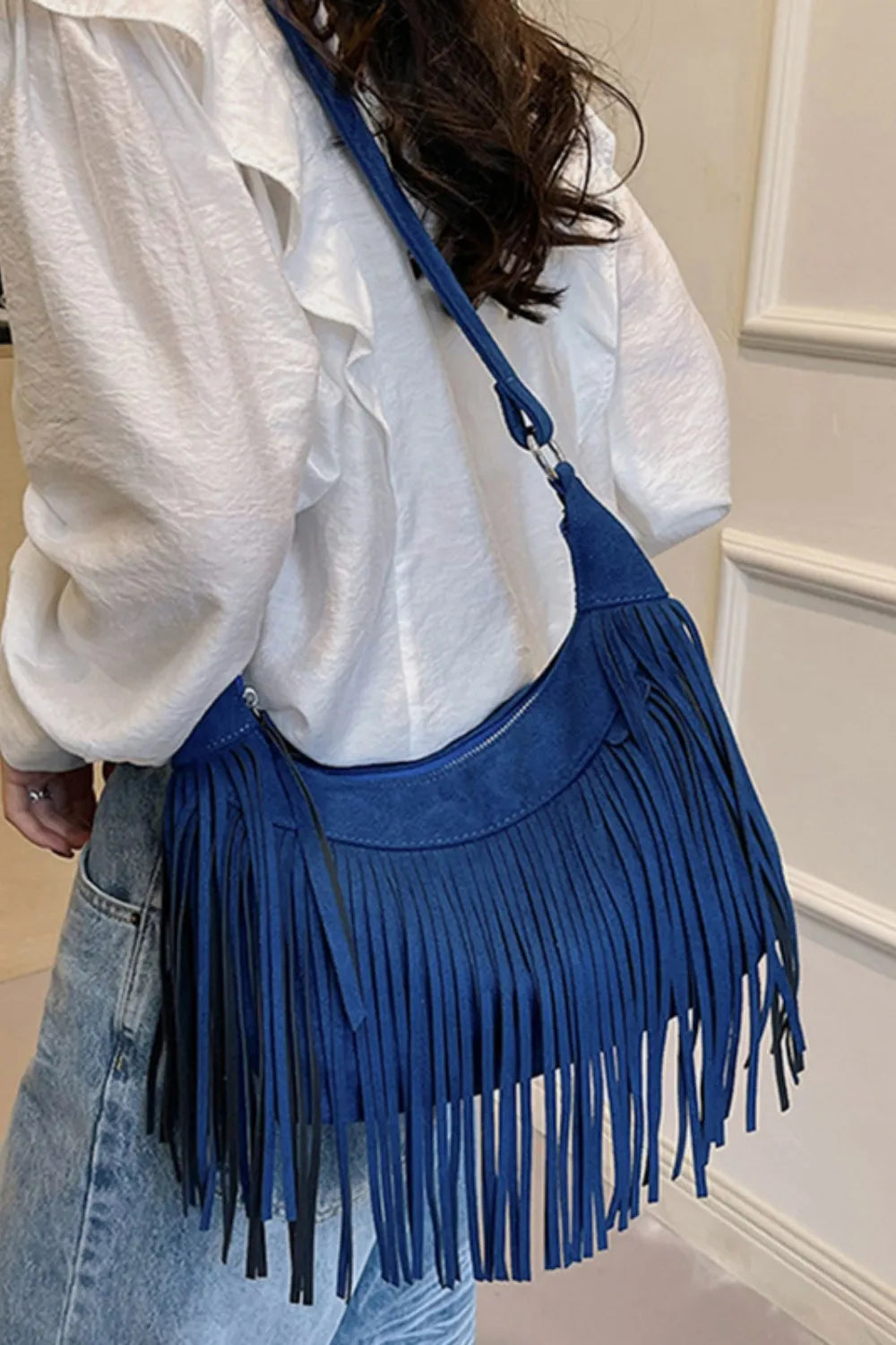 Suede Tassel Fringe Shoulder Bag for Women Summer Festival Style