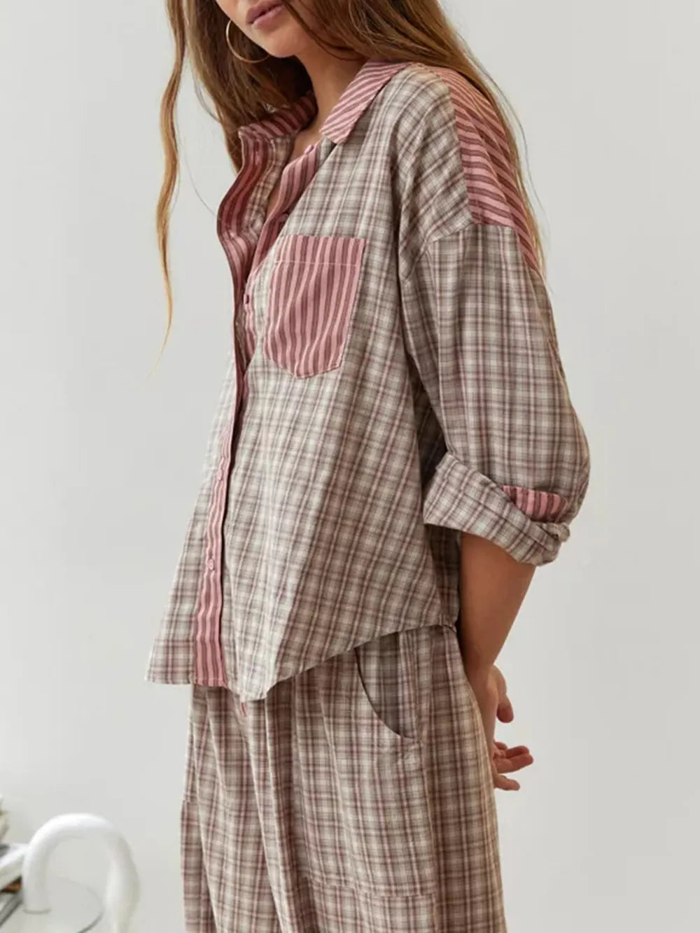 Two-piece Flannel Pajama Set Soft Cotton Blend Summer Sleepwear for Women