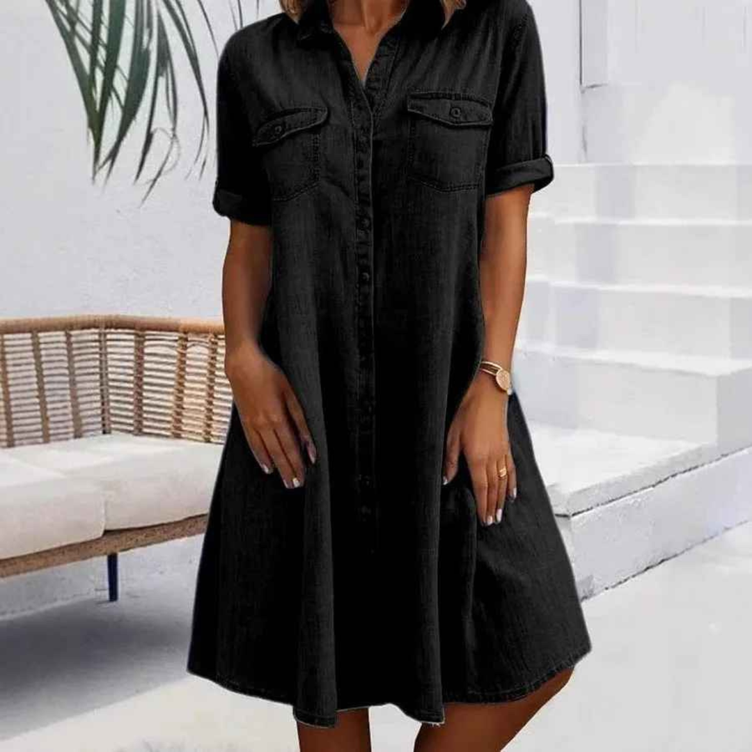 Cotton Shirt Dress Women's Summer Casual Denim Look Tunic