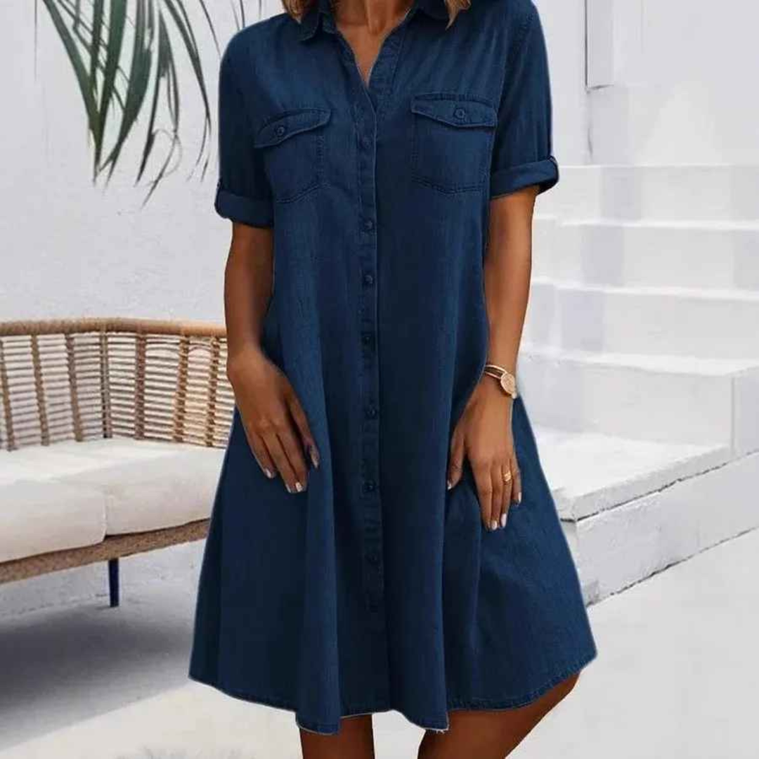 Cotton Shirt Dress Women's Summer Casual Denim Look Tunic