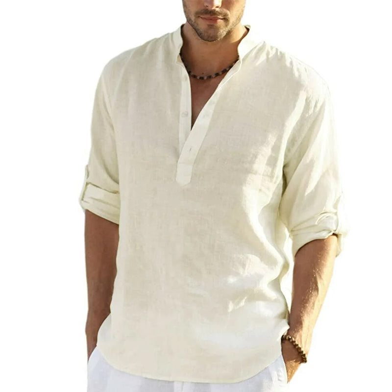 Relaxed Linen Shirt for Men | Long Roll-Up Sleeves