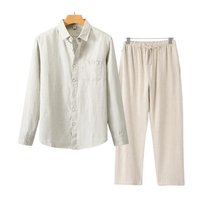 Men's Linen Shirt and Pants Set Summer Fashion Breathable Cotton Linen Outfit Set