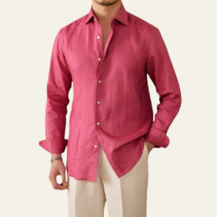 Men's Linen Blend Long Sleeve Casual Button Down Shirt