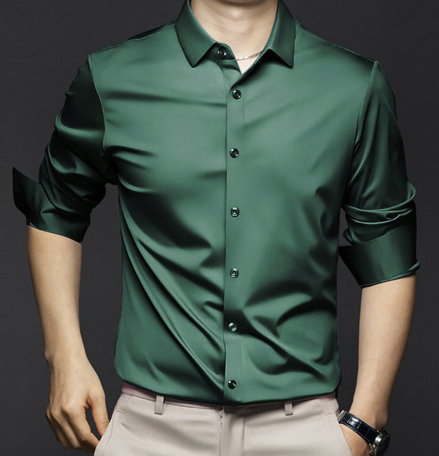 Men's Cotton Summer Shirt Elegant Iron-Free Office Button Up Shirt