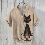 Men's Cotton Short Sleeve Henley Shirt Graphic Summer Printed Top