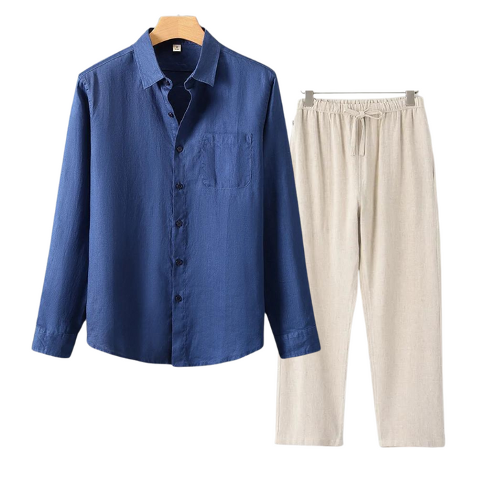 Men's Linen Shirt and Pants Set Summer Fashion Breathable Cotton Linen Outfit Set