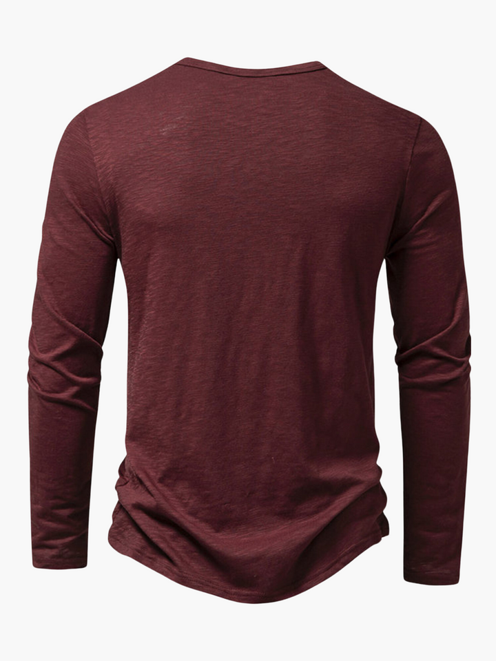 Summer Cotton Men's Long Sleeve Henley T-Shirt