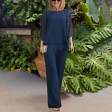 Two-Piece Set Cotton Knit Tiered Chiffon Sleeve Wide Leg Summer Wedding Guest Outfit