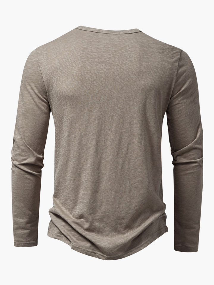 Summer Cotton Men's Long Sleeve Henley T-Shirt