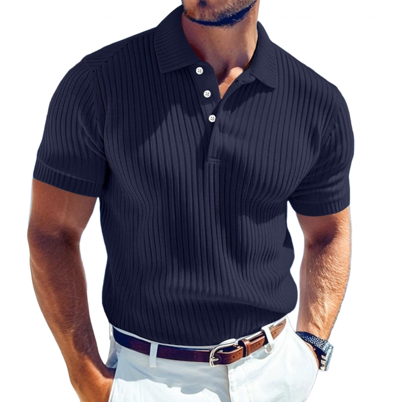 Men's Knit Polo Shirt Cotton Short Sleeve Textured Summer Top