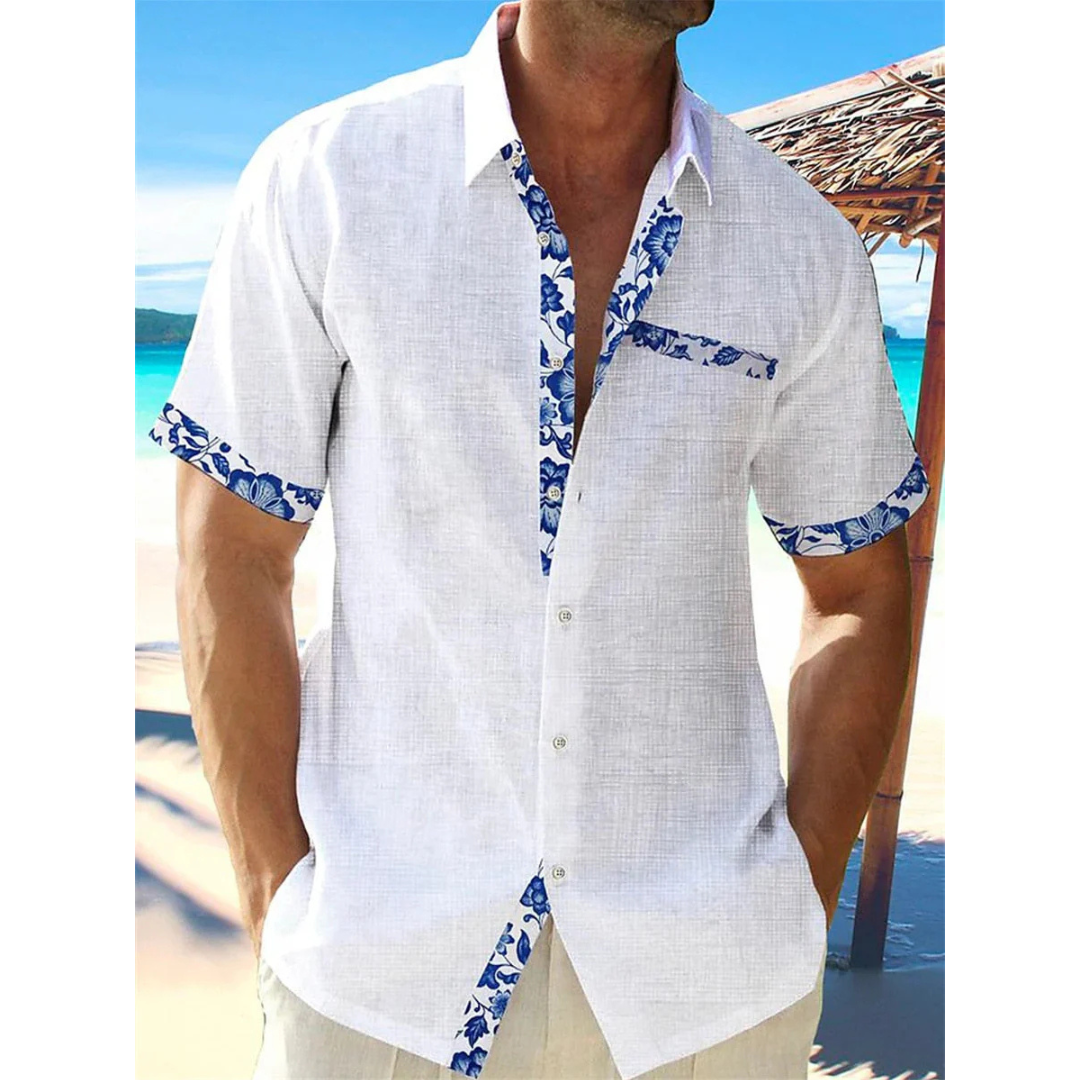 Short Sleeve Shirt Men's Casual Cotton Linen Summer Beach Top