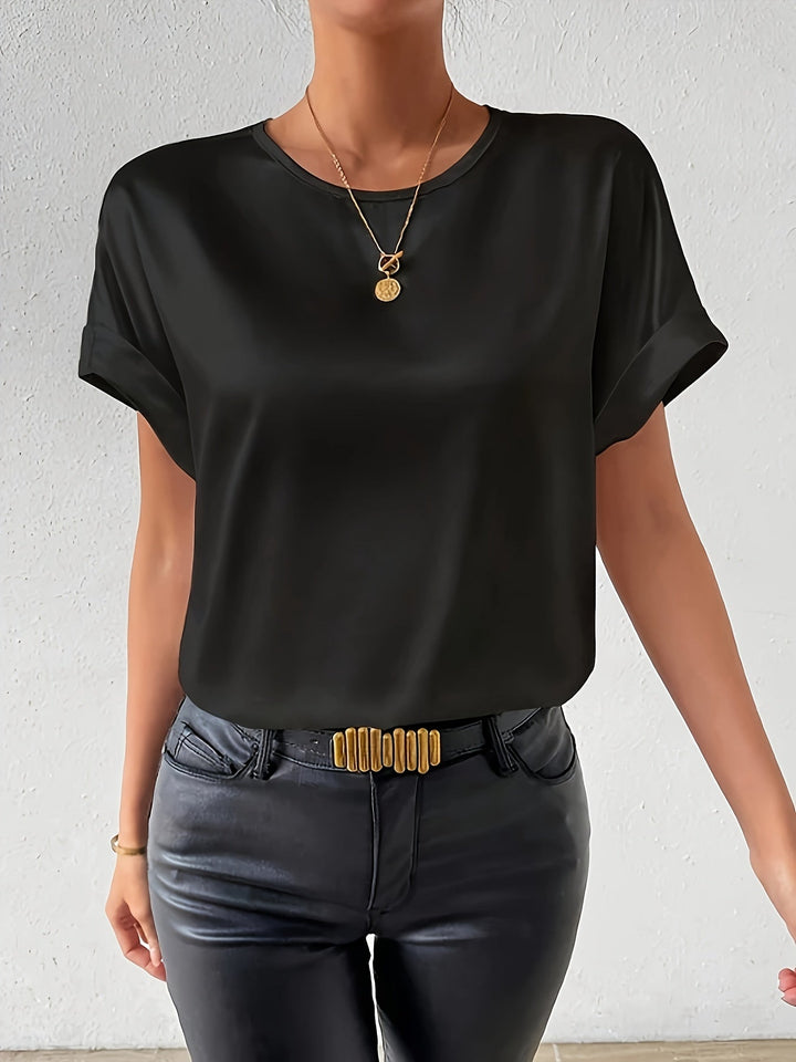 Satin Blouse Short Sleeve Cotton Blend Top Women's Summer Fashion