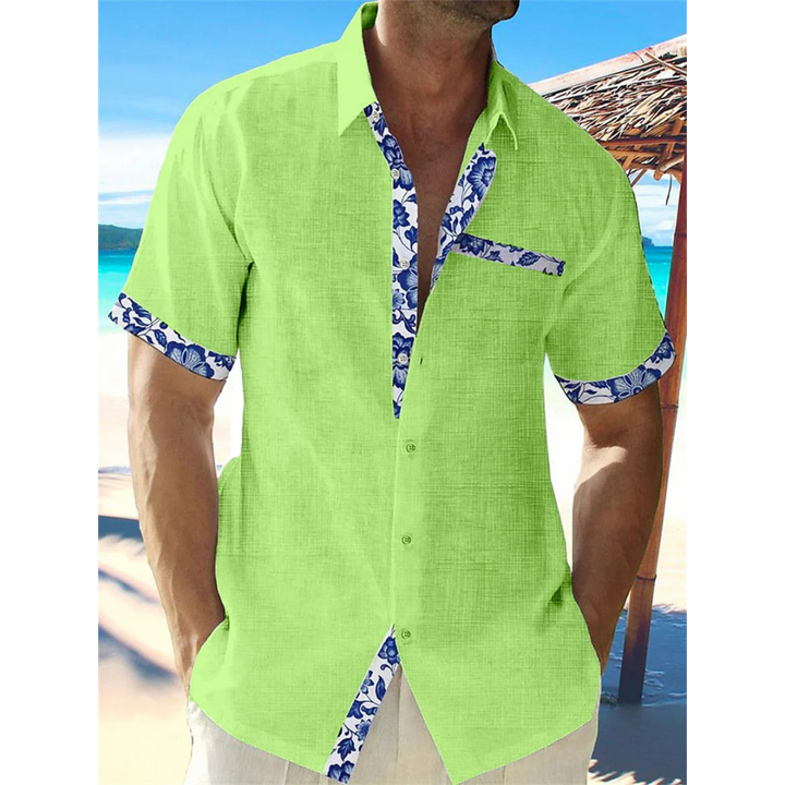Short Sleeve Shirt Men's Casual Cotton Linen Summer Beach Top