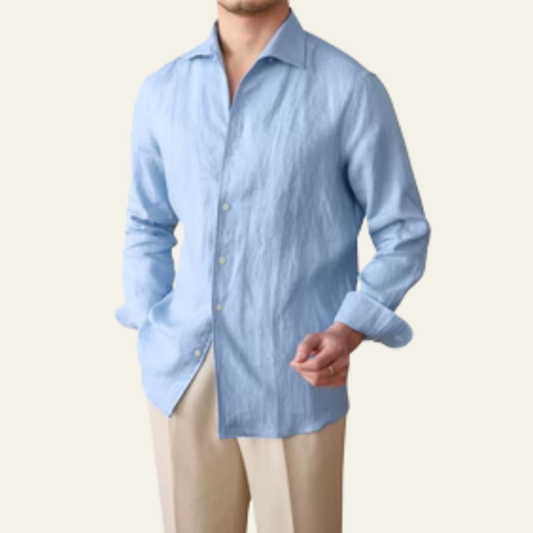 Men's Linen Blend Long Sleeve Casual Button Down Shirt