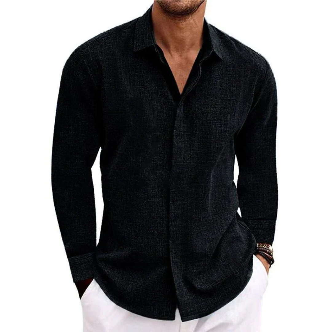 Men's Linen Long Sleeve Shirt Regular Fit Casual Button Down