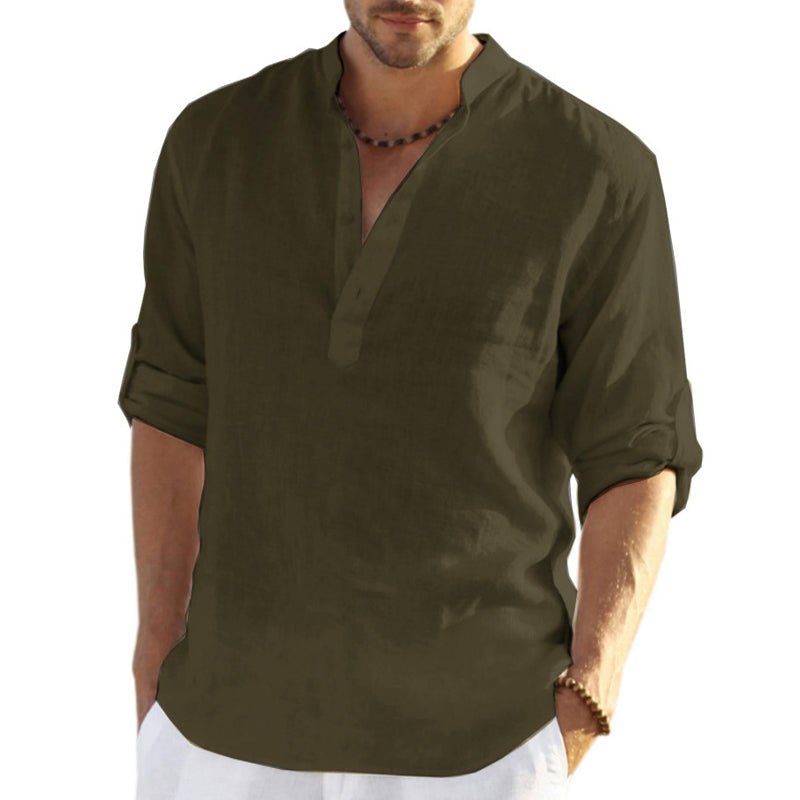 Relaxed Linen Shirt for Men | Long Roll-Up Sleeves