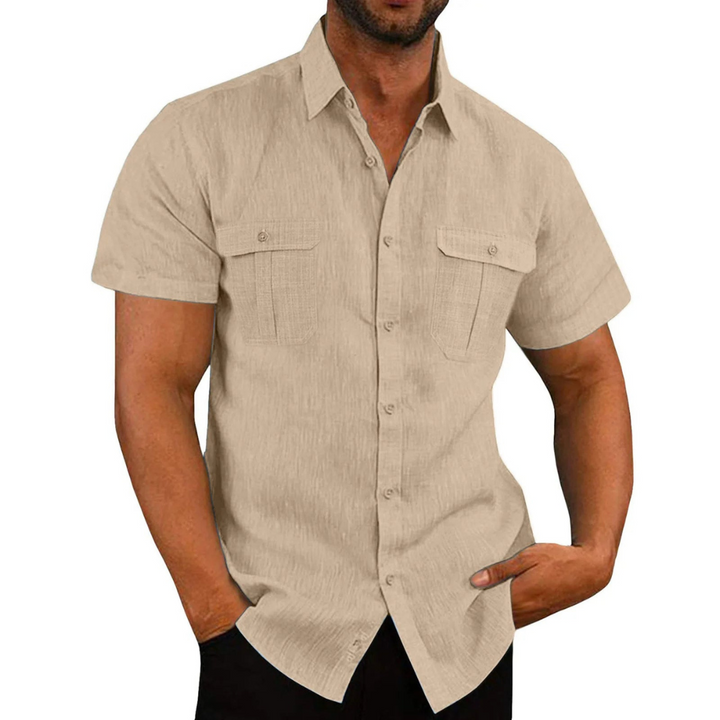 Men's Casual Linen Blend Short Sleeve Button Down Safari Shirt