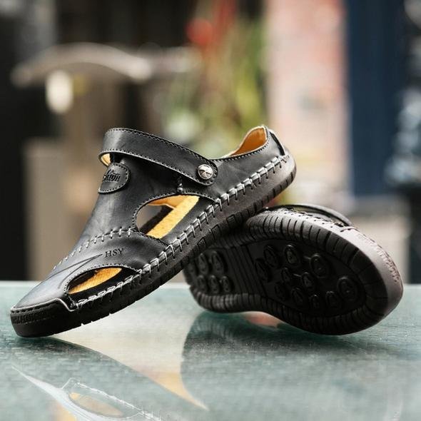 Men's Leather Summer Sandals Closed Toe Fisherman Shoes