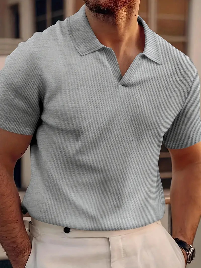 Short Sleeve Polo Shirt Textured Cotton Knit Summer Menswear