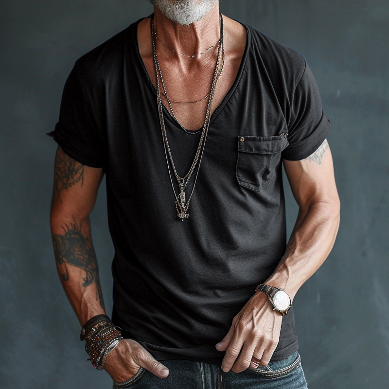 Men's V-Neck Cotton Blend T-Shirt Slim Fit Casual Summer Top