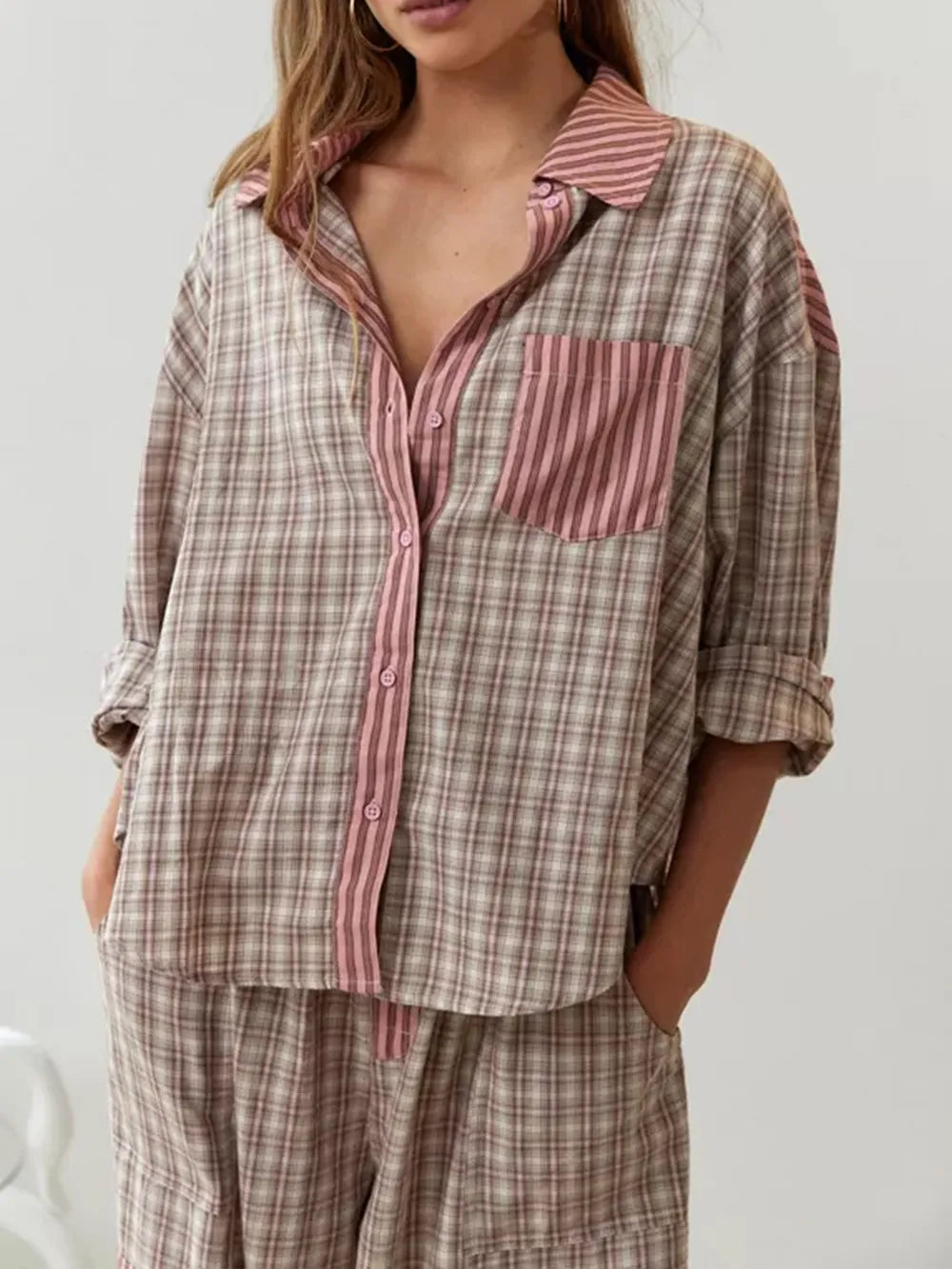 Two-piece Flannel Pajama Set Soft Cotton Blend Summer Sleepwear for Women