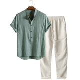 Men's Relaxed Fit Short Sleeve Shirt and Drawstring Trousers Set