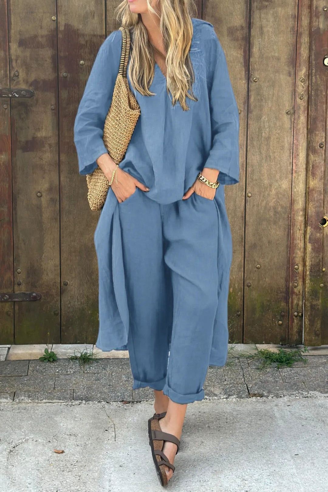 Linen Blend Two-Piece Set Fashion Outfit Stylish and Comfortable Set For Women