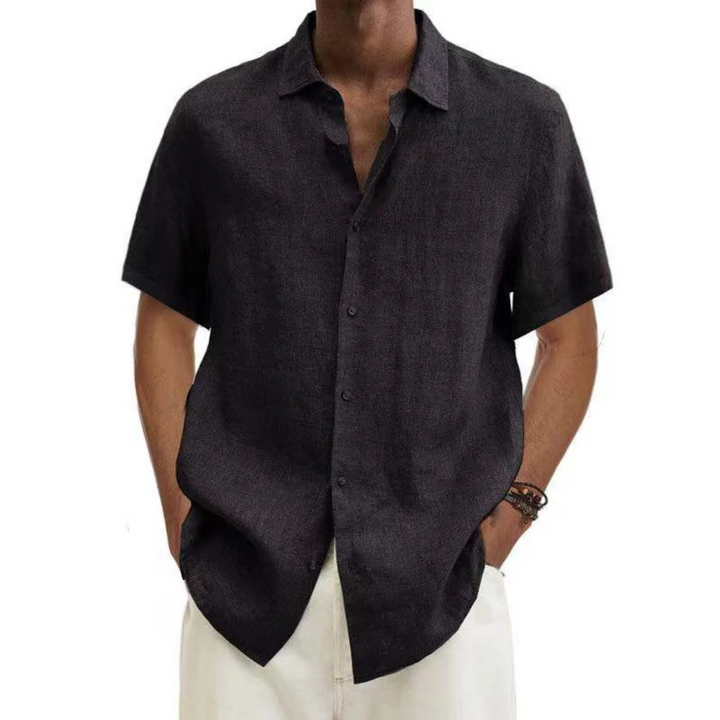 Short Sleeve Cotton Linen Shirt for Men Casual Summer Button Down