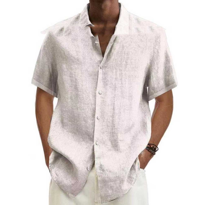 Short Sleeve Cotton Linen Shirt for Men Casual Summer Button Down