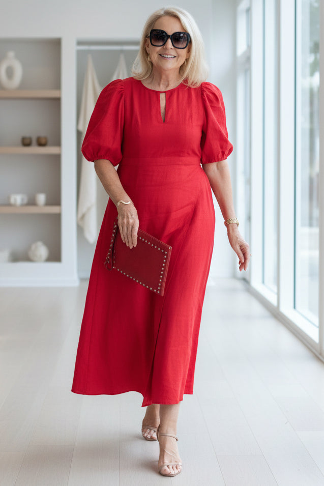 Cotton Midi Dress Women's Summer Tummy Coverage Dress