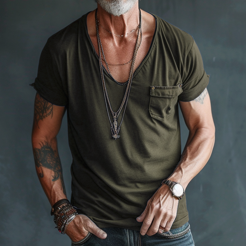 Men's V-Neck Cotton Blend T-Shirt Slim Fit Casual Summer Top