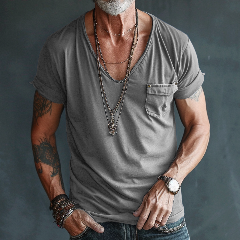 Men's V-Neck Cotton Blend T-Shirt Slim Fit Casual Summer Top