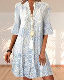 Cotton Print Dress Women's Summer Blue Casual Boho Smock Dress