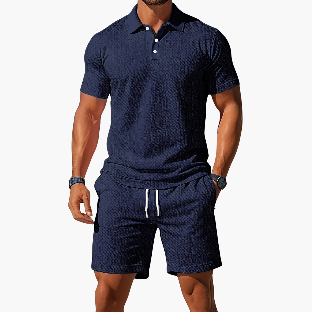 Men's Premium Knit Polo and Shorts Two Piece Set