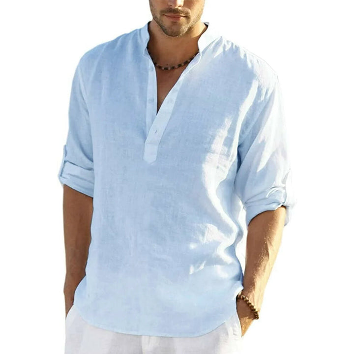 Relaxed Linen Shirt for Men | Long Roll-Up Sleeves