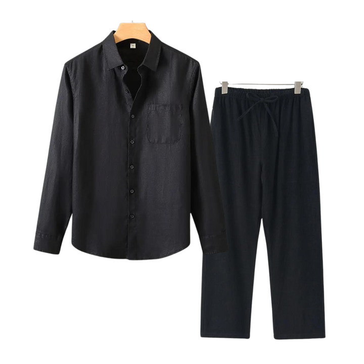 Men's Linen Shirt and Pants Set Summer Fashion Breathable Cotton Linen Outfit Set