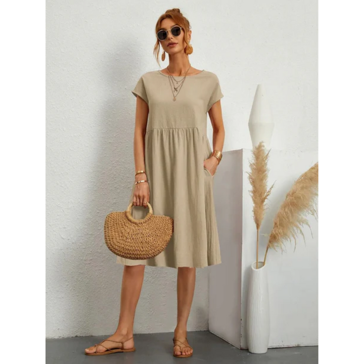 Smock Dress Women's Short Sleeve Linen Blend Casual A-Line Tunic