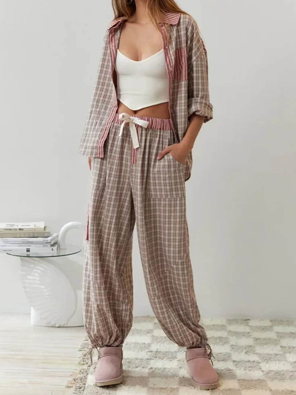 Two-piece Flannel Pajama Set Soft Cotton Blend Summer Sleepwear for Women