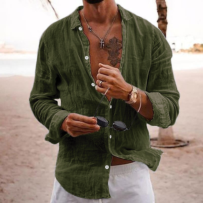 Men's Summer Shirt Long Sleeve Breathable Casual Summer Top