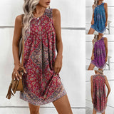Women's Boho Mini Dress Summer Fashion Breathable Cotton Linen Vintage Print Gown