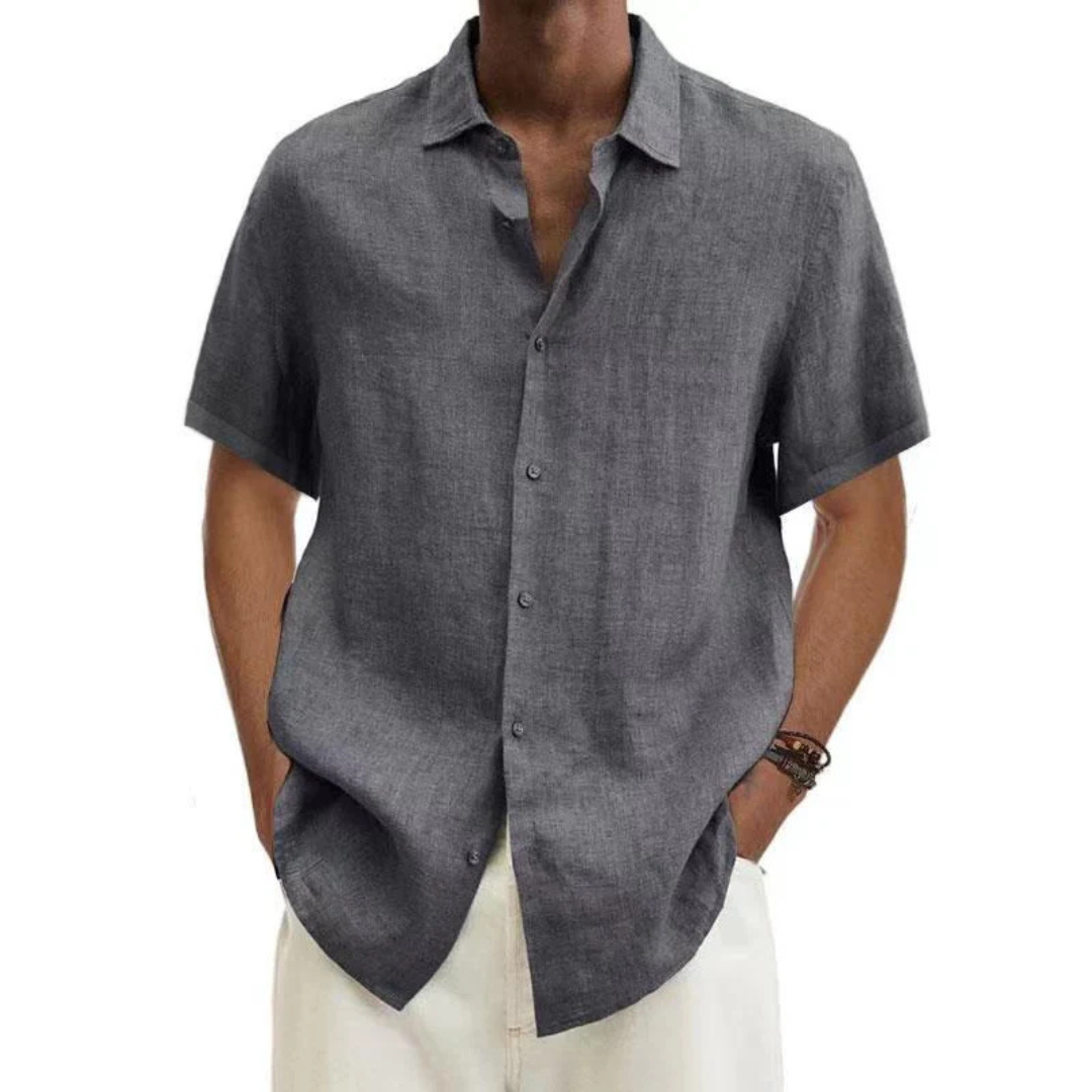 Short Sleeve Cotton Linen Shirt for Men Casual Summer Button Down