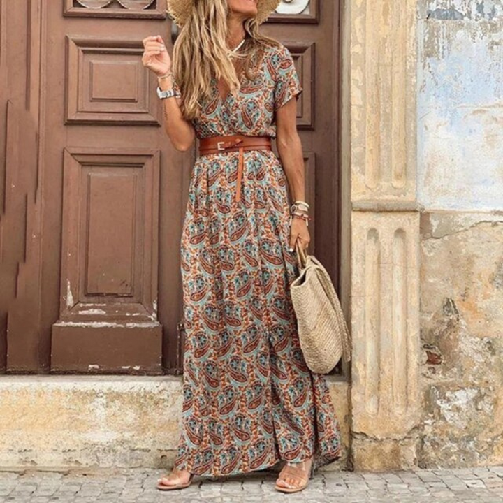 Women's Chiffon Floral Print V Neck Maxi Dress