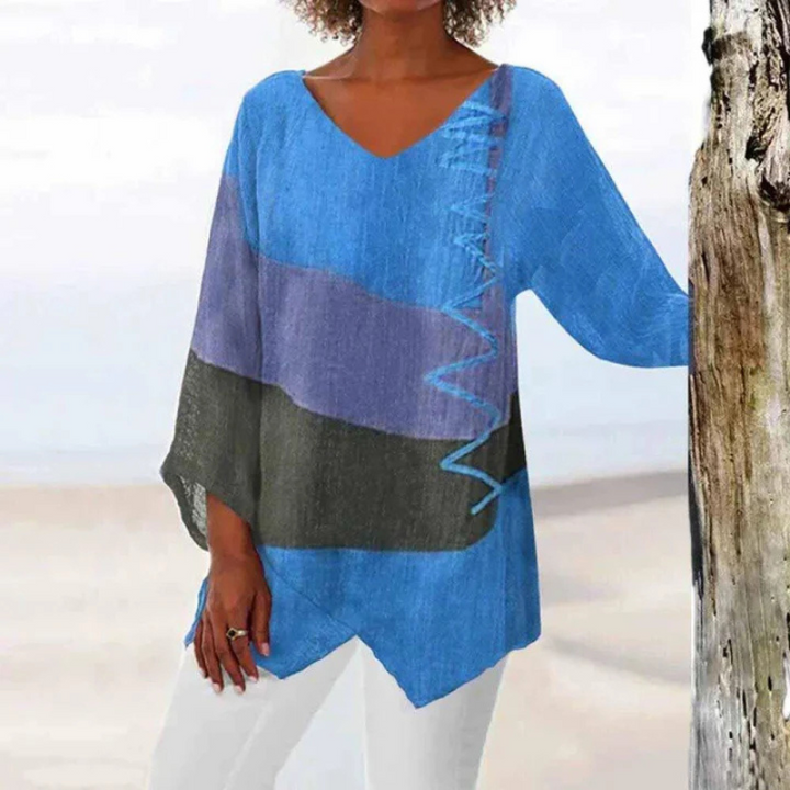Women's V-Neck Knit Tunic Wool Blend Long Sleeve Top