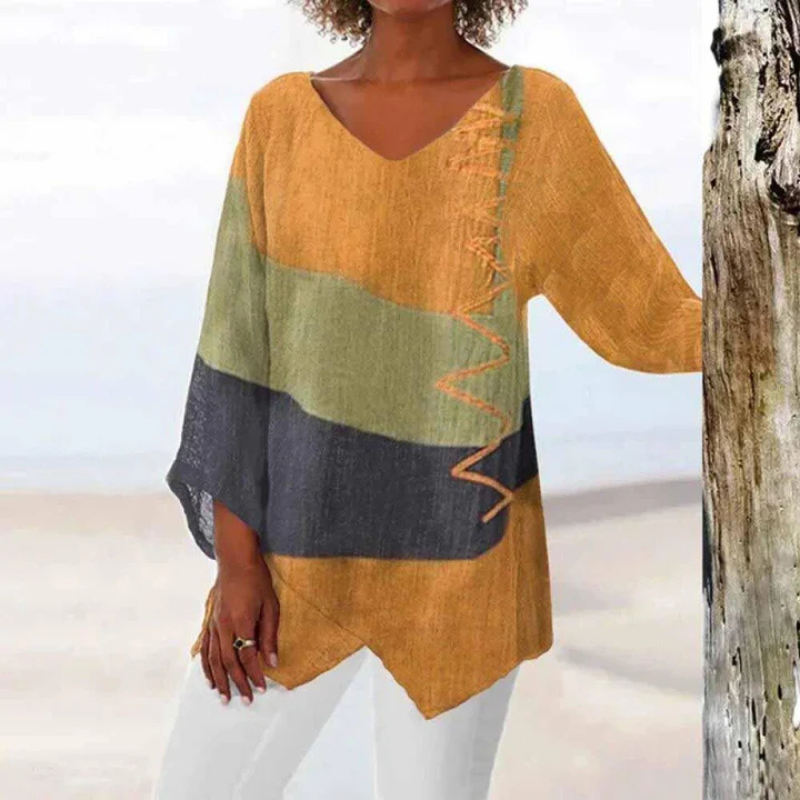 Women's V-Neck Knit Tunic Wool Blend Long Sleeve Top
