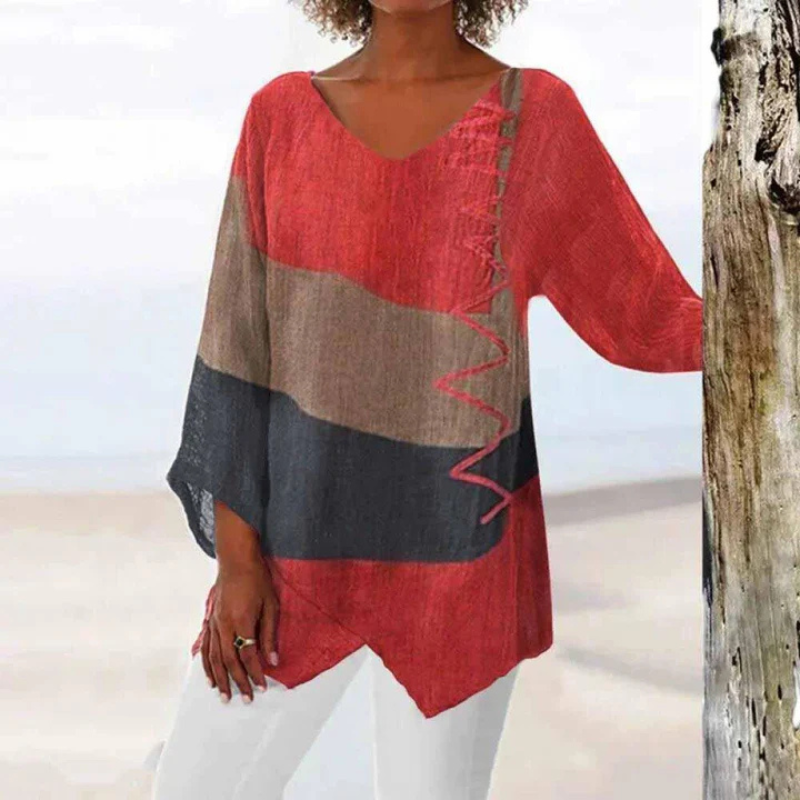 Women's V-Neck Knit Tunic Wool Blend Long Sleeve Top