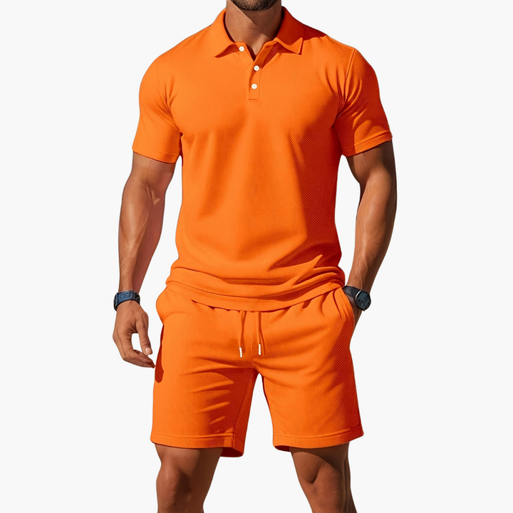 Men's Premium Knit Polo and Shorts Two Piece Set