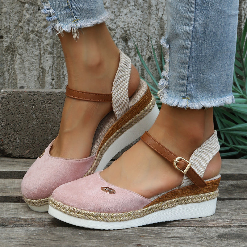 Leather Espadrille Wedge Sandals Summer Platform Shoes